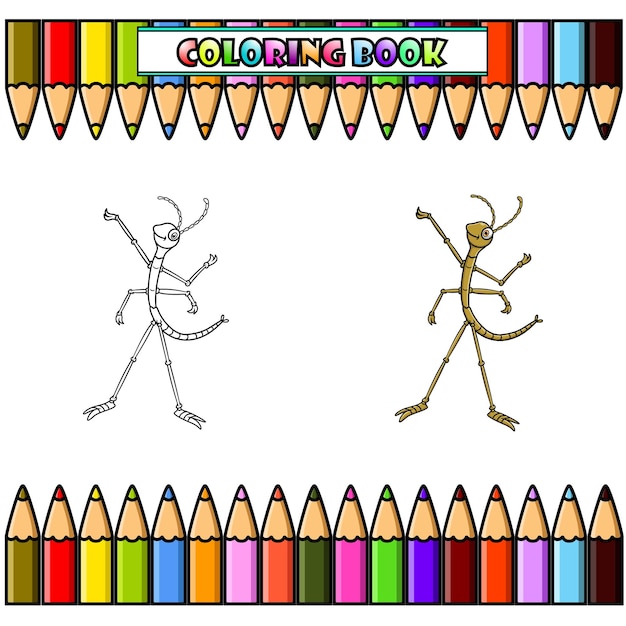 Premium vector cartoon stick insect for coloring book