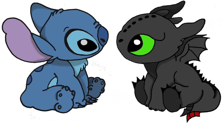 Download cute stitch and toothless wallpaper