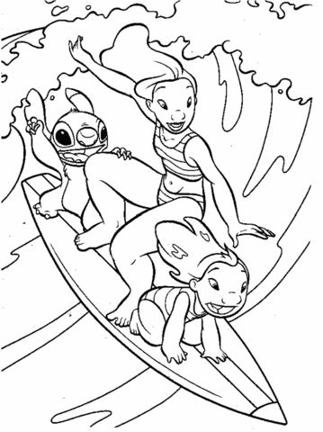 Surfing coloring page from lilo stitch category select from printable crafts of carâ stitch coloring pages cartoon coloring pages disney coloring pages