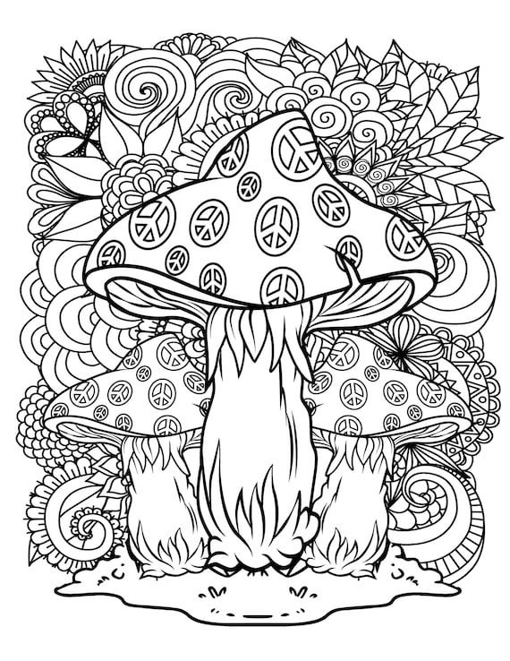 Magic mushroom printable coloring pages digital download trippy coloring book