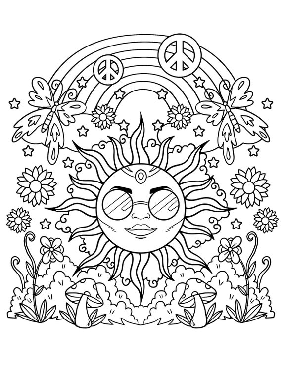 Stoner trippy coloring pages digital download magic mushrooms trippy alien stoner weeds psychedelic printable pdf
