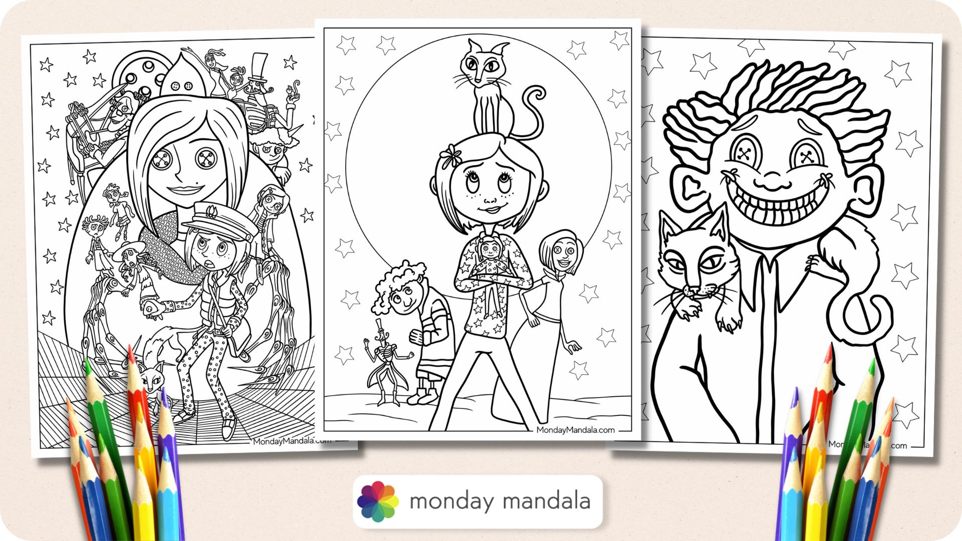 Coraline coloring pages free pdf printables