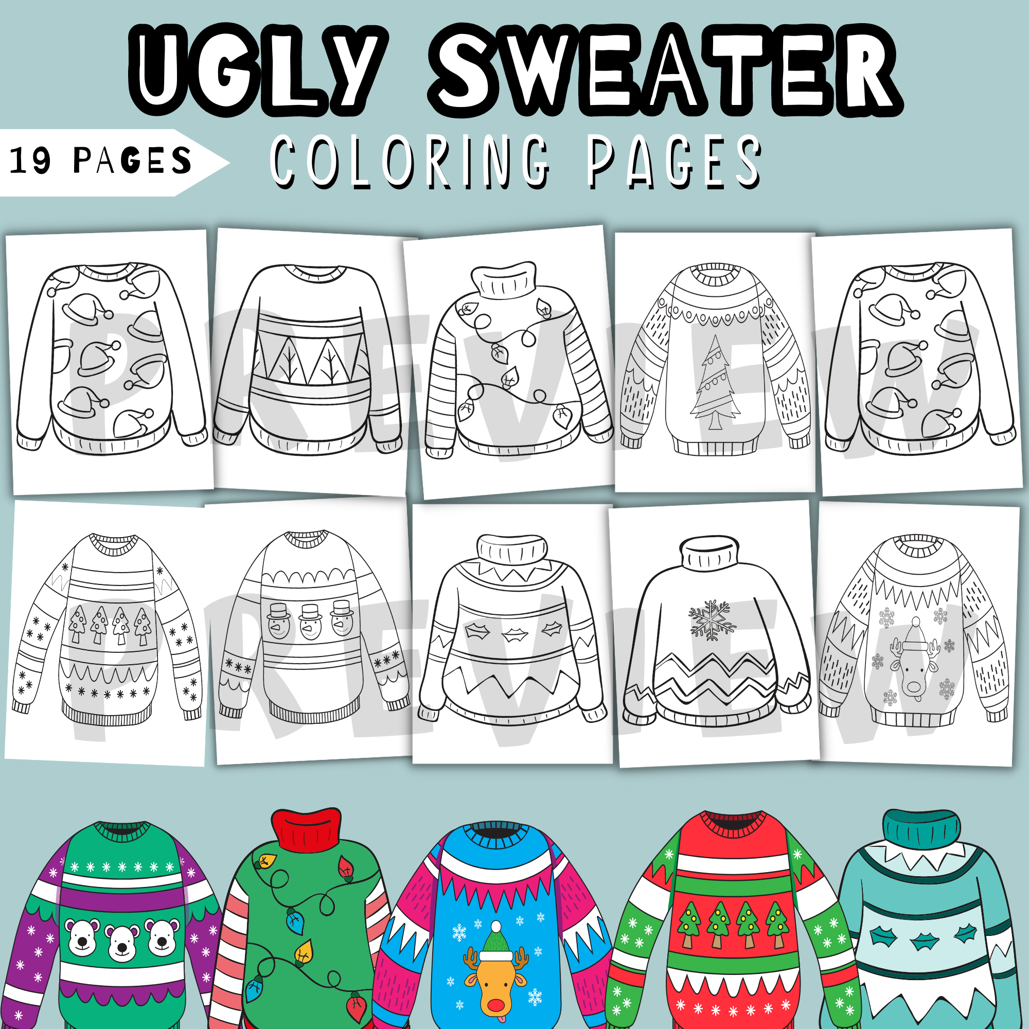 Ugly sweater coloring pages