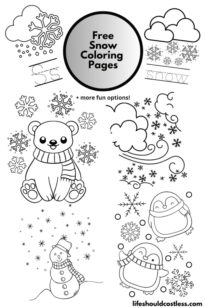 Snow coloring pages free printable pdf templates