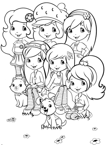 Strawberry shortcake and friends coloring page strawberry shortcake coloring pages cartoon coloring pages cute coloring pages