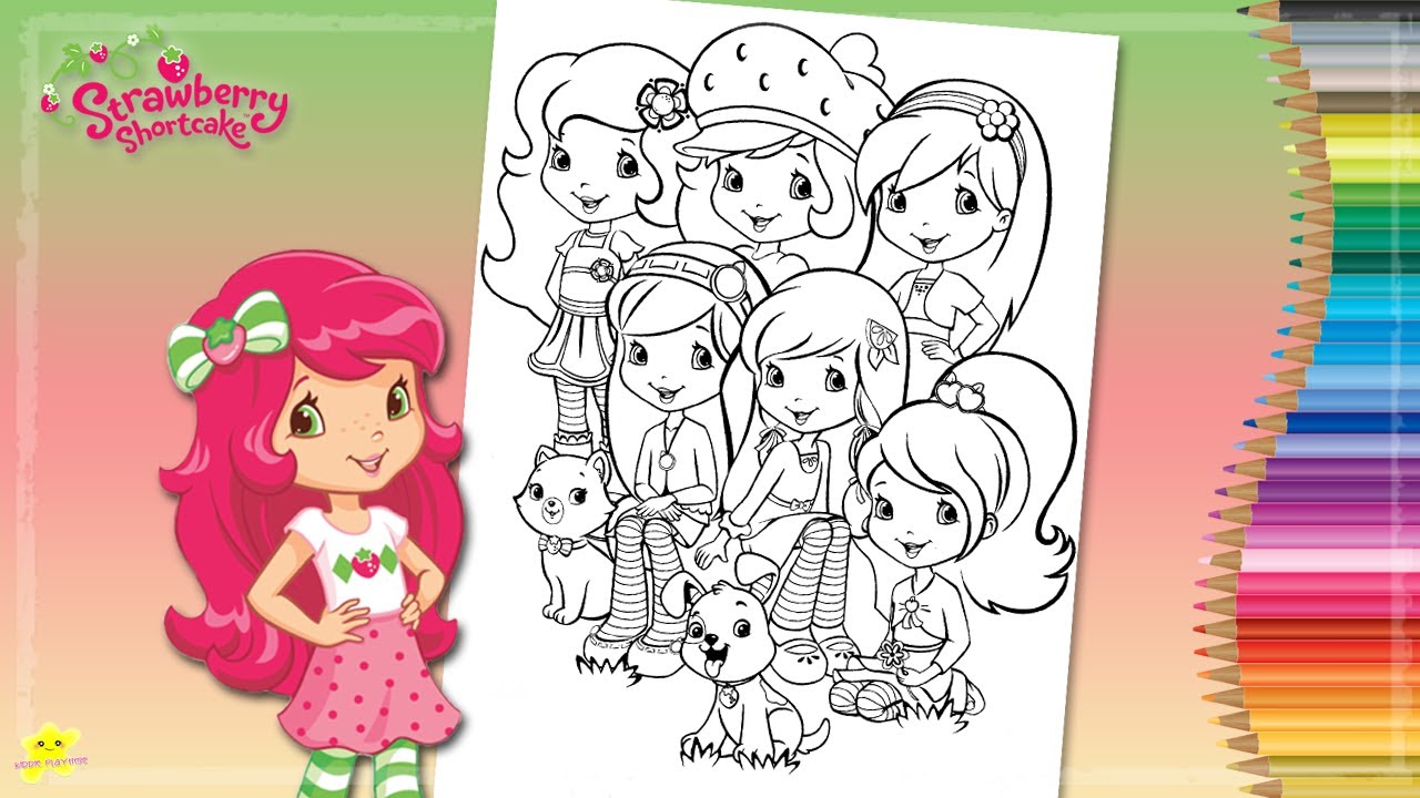 Coloring strawberry shortcake and friends with custard and pupcake