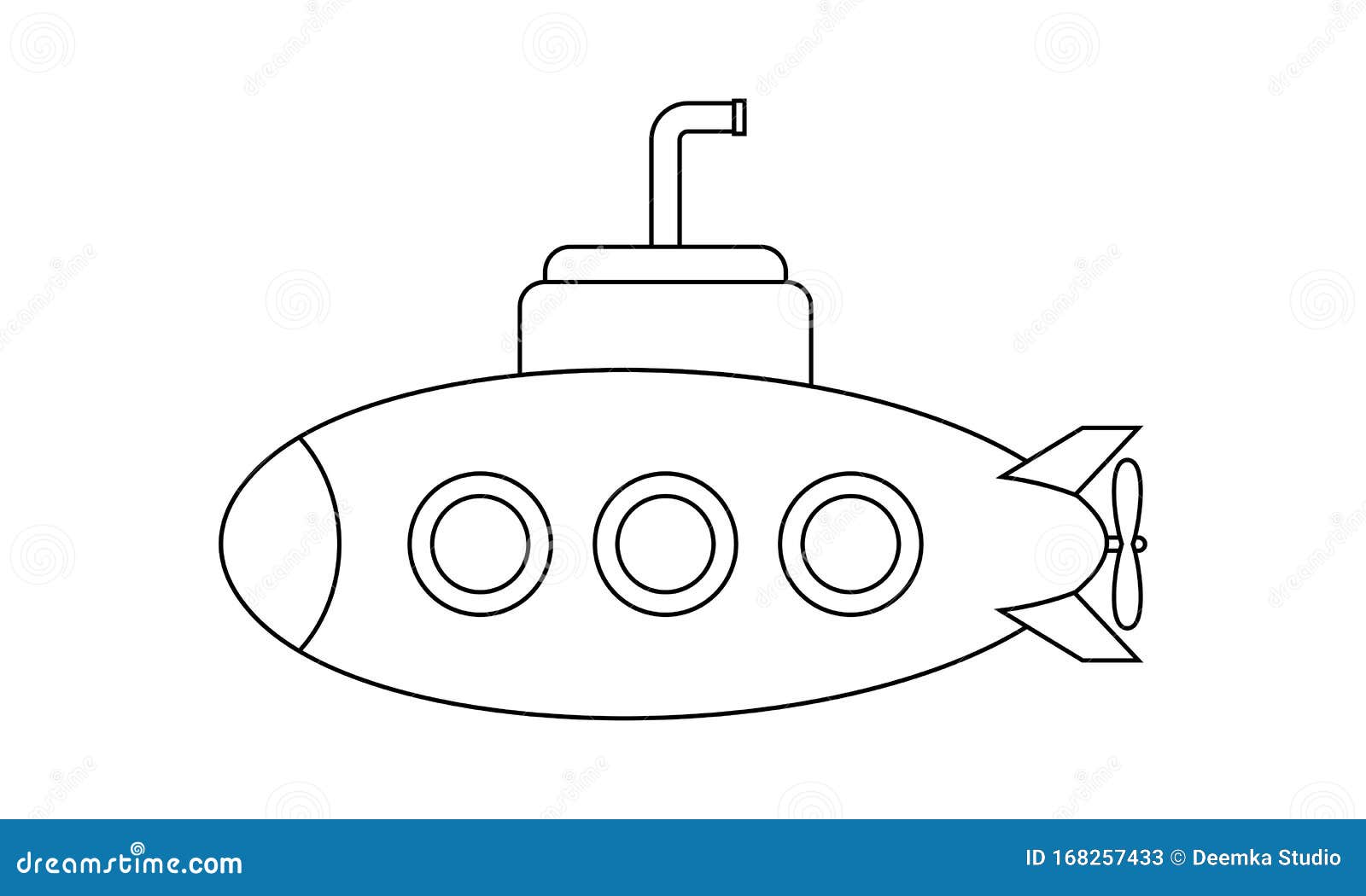 Submarine coloring book transportation to educate kids learn colors pages stock vector