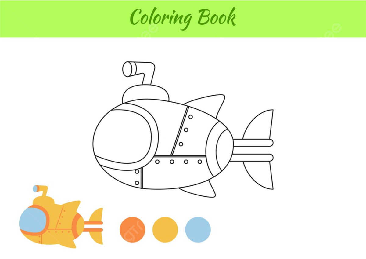 Children book vector art png coloring book submarine ship for children color illustration preschool png image for free download
