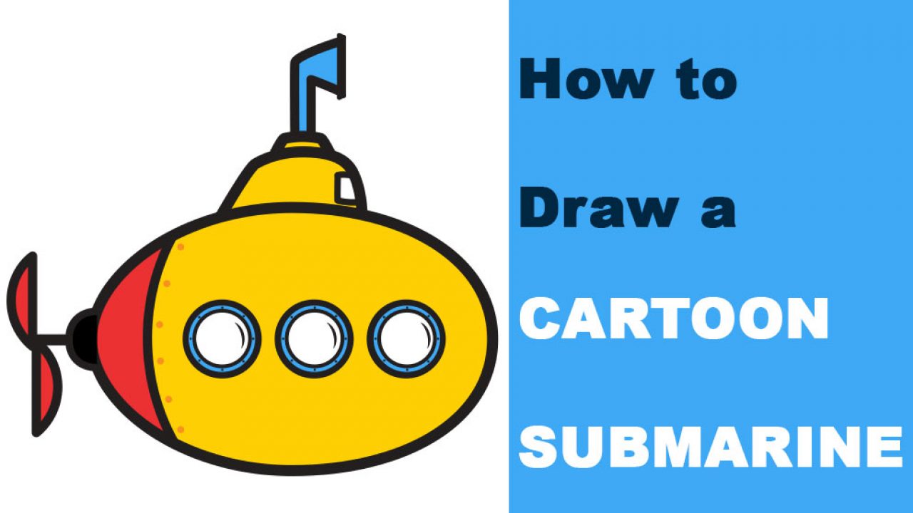 How to draw a cartoon submarine easy step