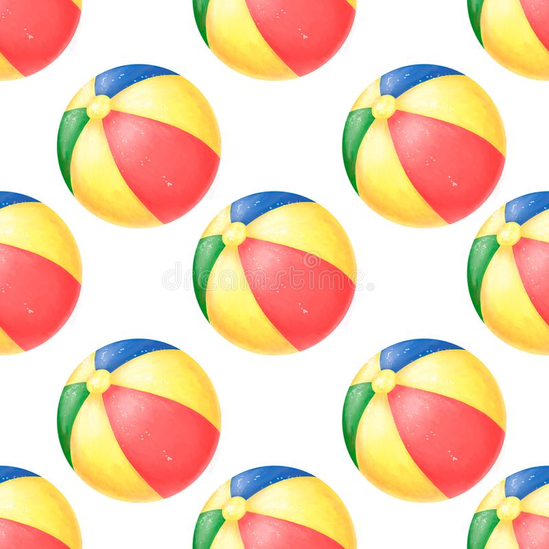 Summer watercolor beachball pattern with beach ball toy ball beach party pool joy summertime kids clip art illustration and stock illustration