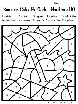 Summer coloring pages color by code kindergarten by mrs thompsons treasures