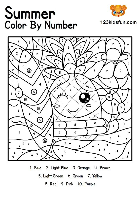 Free printable summer color by number coloring pages for kids kids fun apps