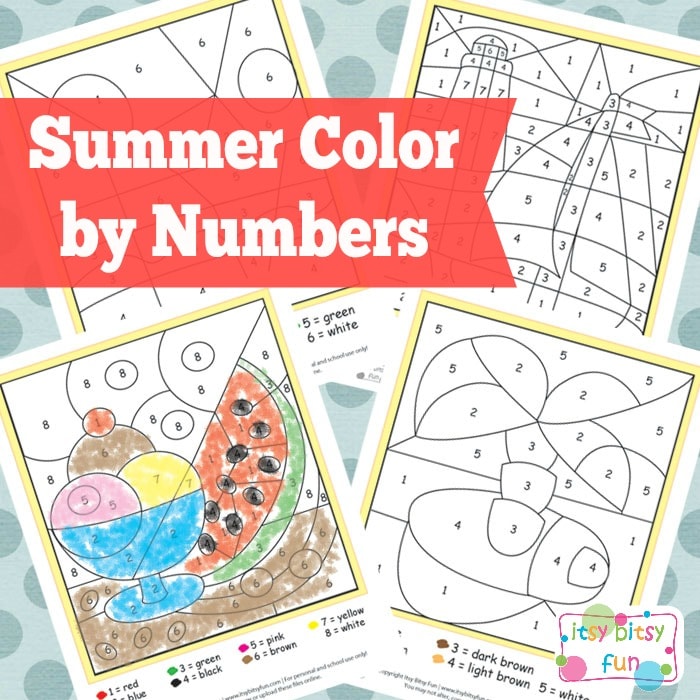 Summer color by number worksheets