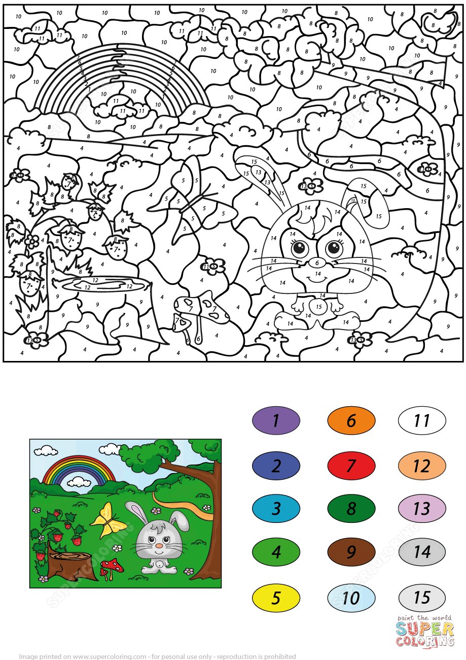 Summer scene color by number free printable coloring pages