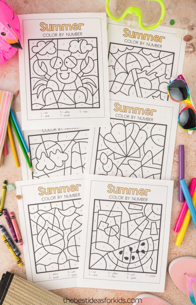Summer color by number free printables