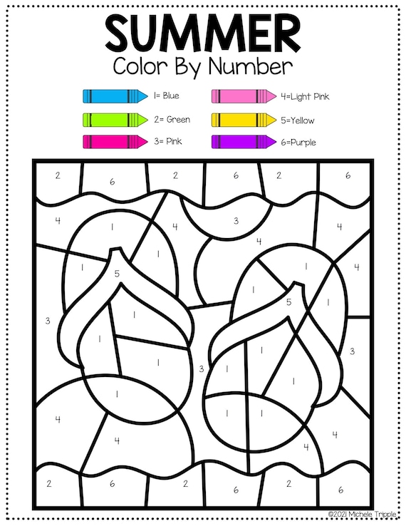 Summer color by number activity for kindergarten back to school activity summer themed coloring sheets
