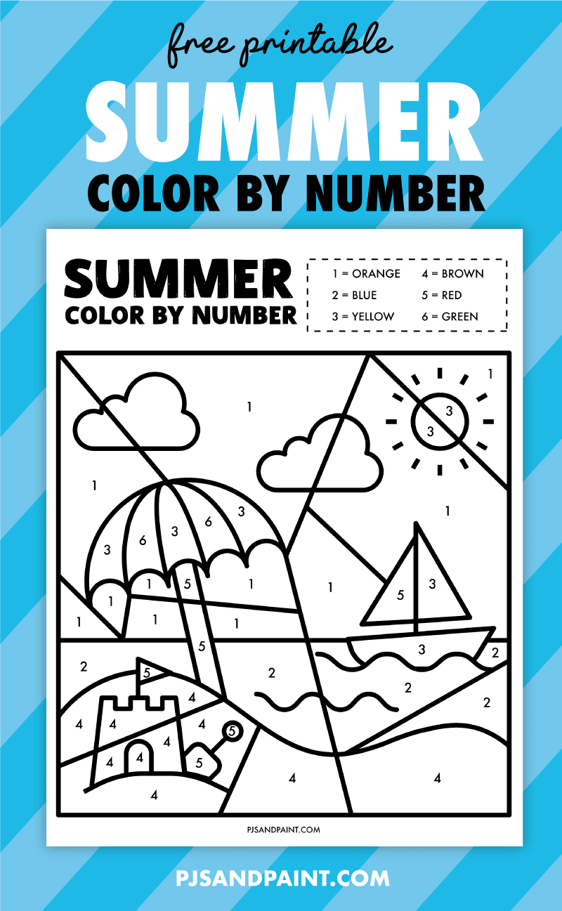 Free printable summer color by number worksheet