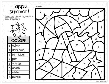 Summer activities for writing math color by number end of year act busy me plus three