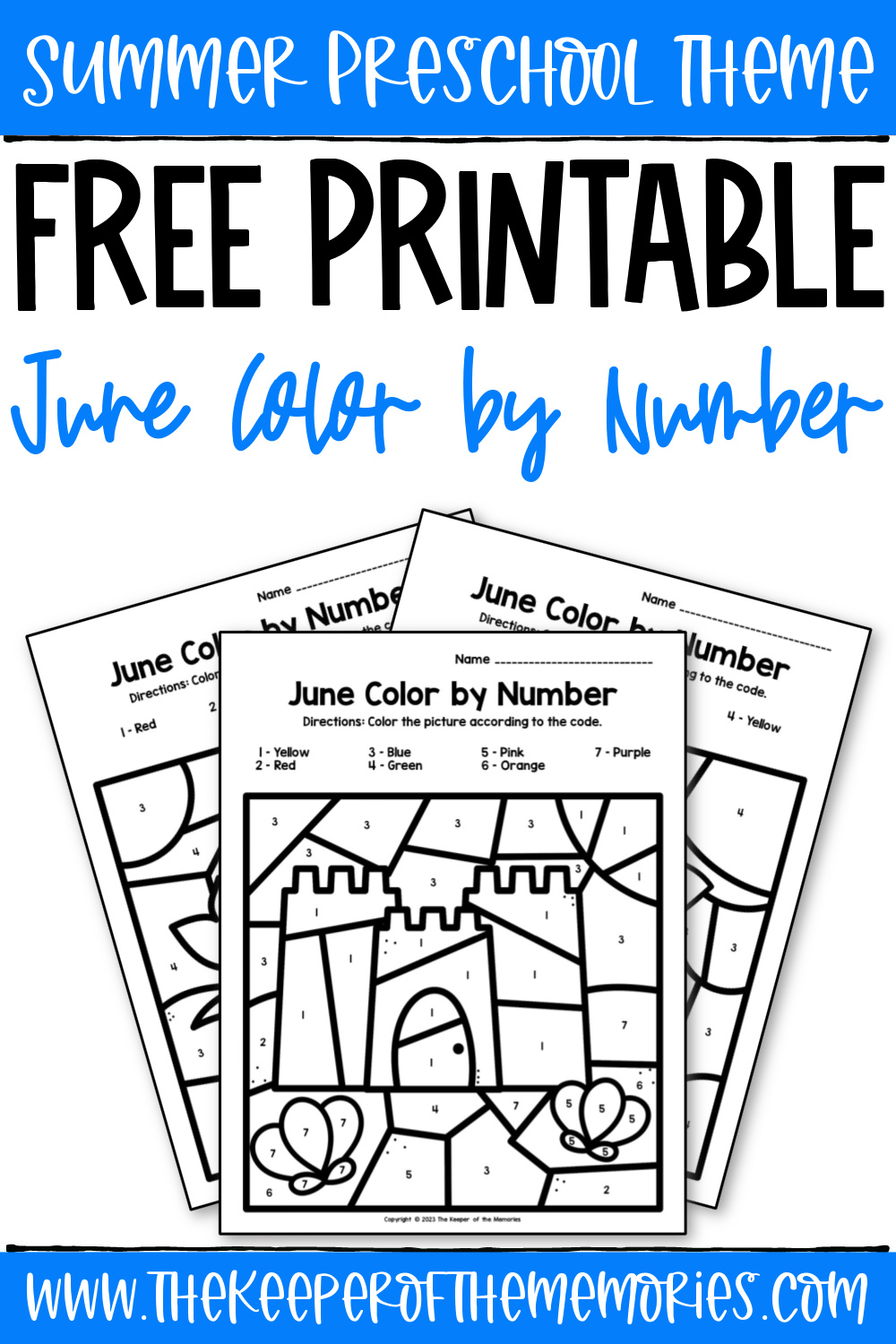 Free printable june color by number