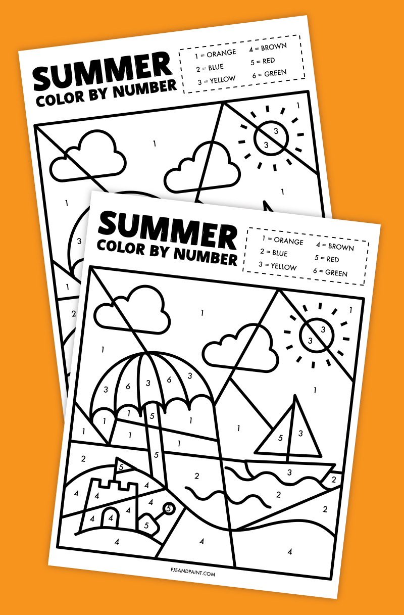 Free printable summer color by number worksheet
