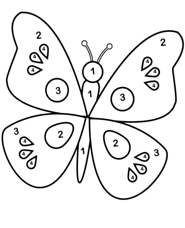 Drawing by numbers of a butterfly coloring page