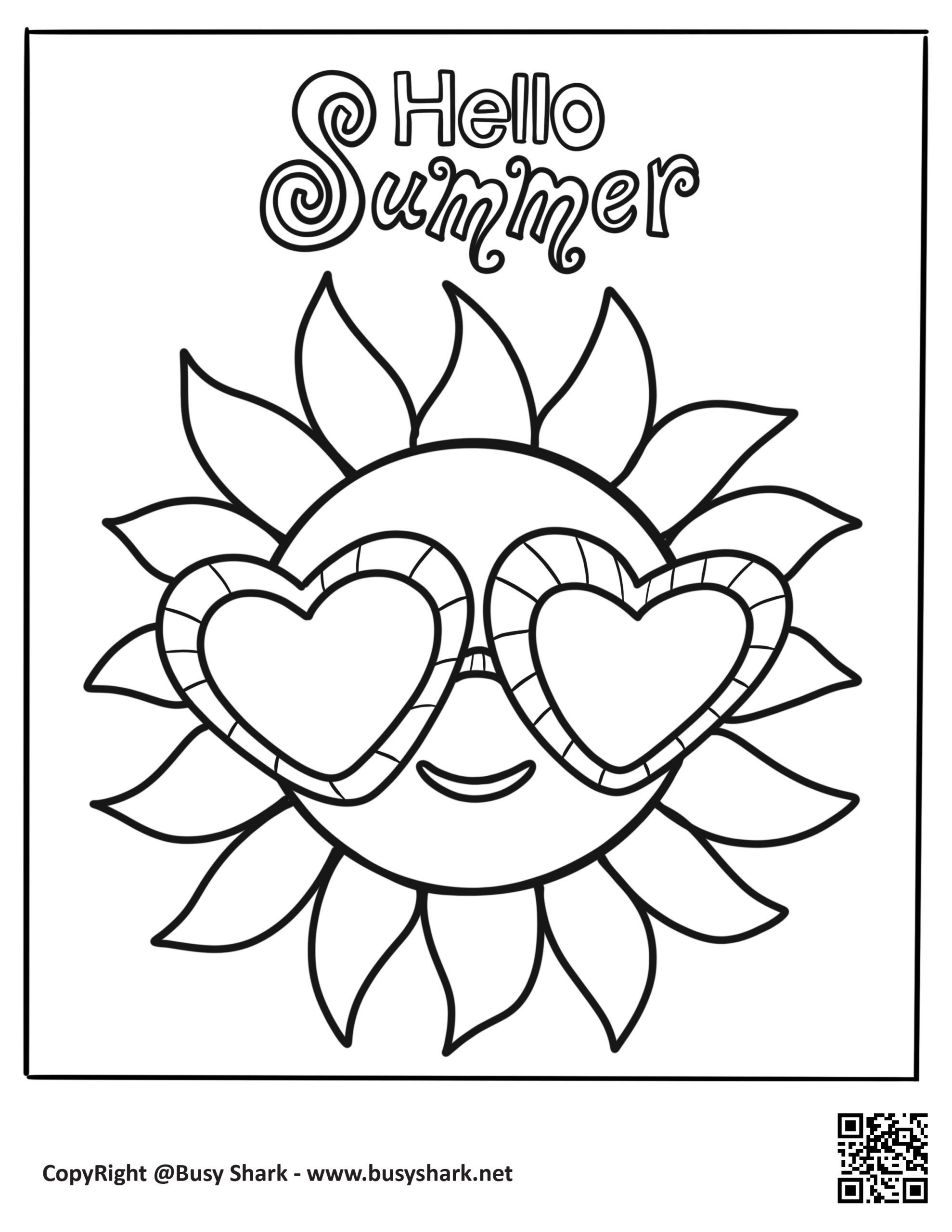 Sun with sunglasses free summer coloring page