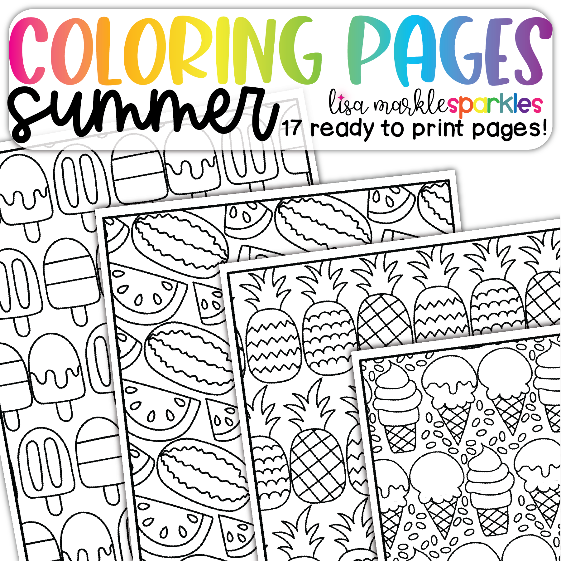 Summer printable coloring pages for kids and adults