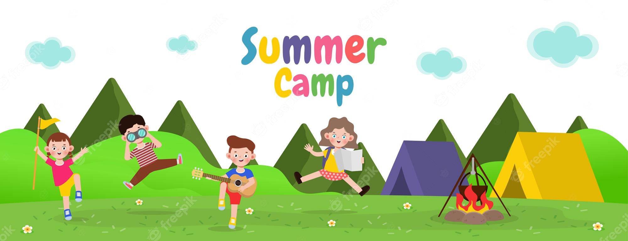 Premium vector kids summer camp banner template background education for advertising brochure or poster camping