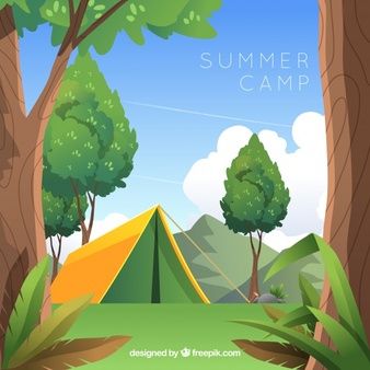 Premium vector summer camp background flat design wallpaper powerpot adventure logo flat design