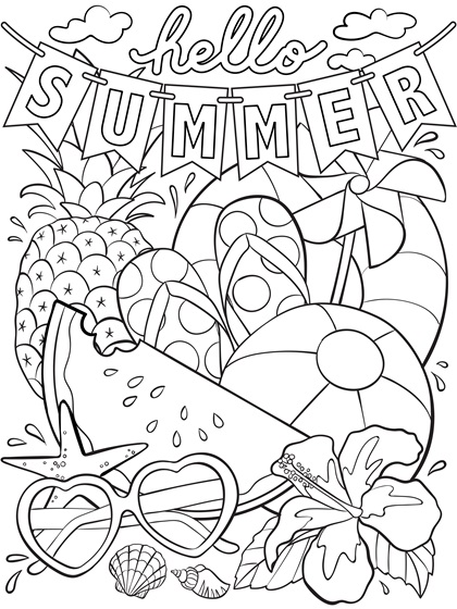 Beautifully illustarted free summer coloring pages for kids