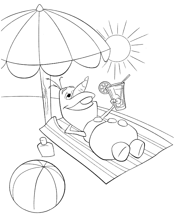 Olaf taking sun baths coloring page