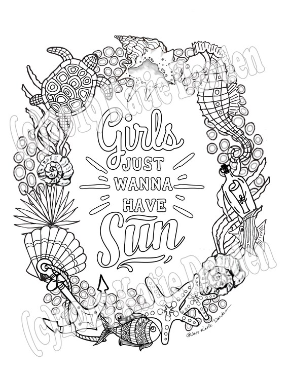 Girls just wanna have sun summer fun coloring page download now