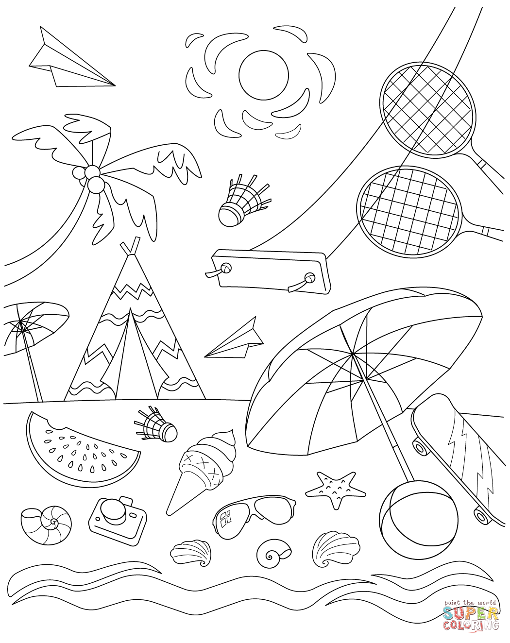 Summer activities coloring page free printable coloring pages