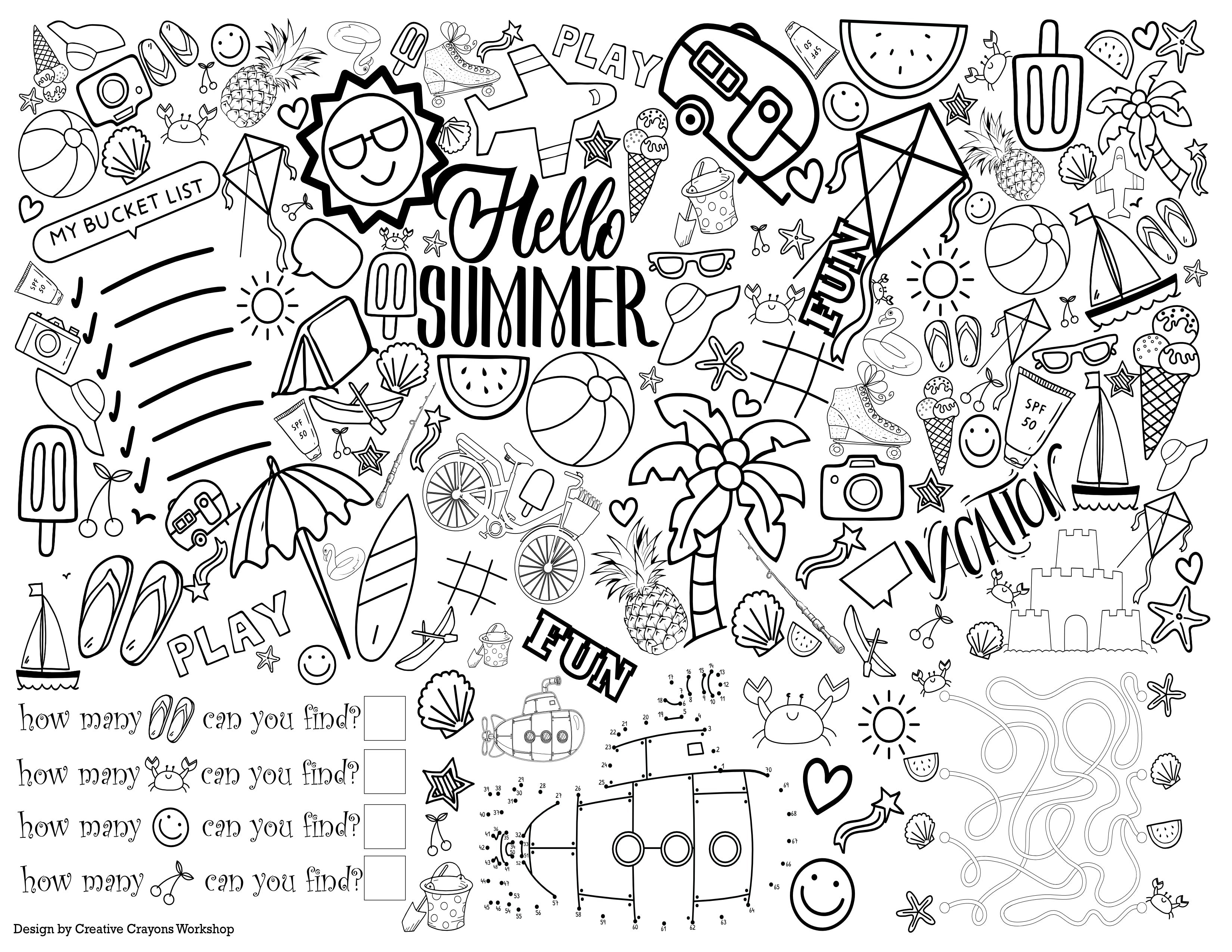 Summer fun coloring page â creative crayons workshop