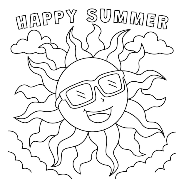 Premium vector a cute and funny coloring page of a sun with happy summer provides hours of coloring fun for children color this page is very easy suitable for little kids