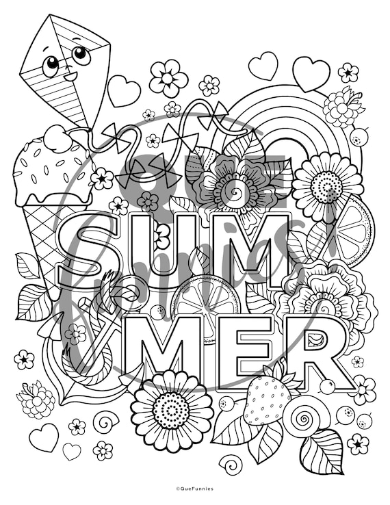 Summer fun coloring page insta digital download kids