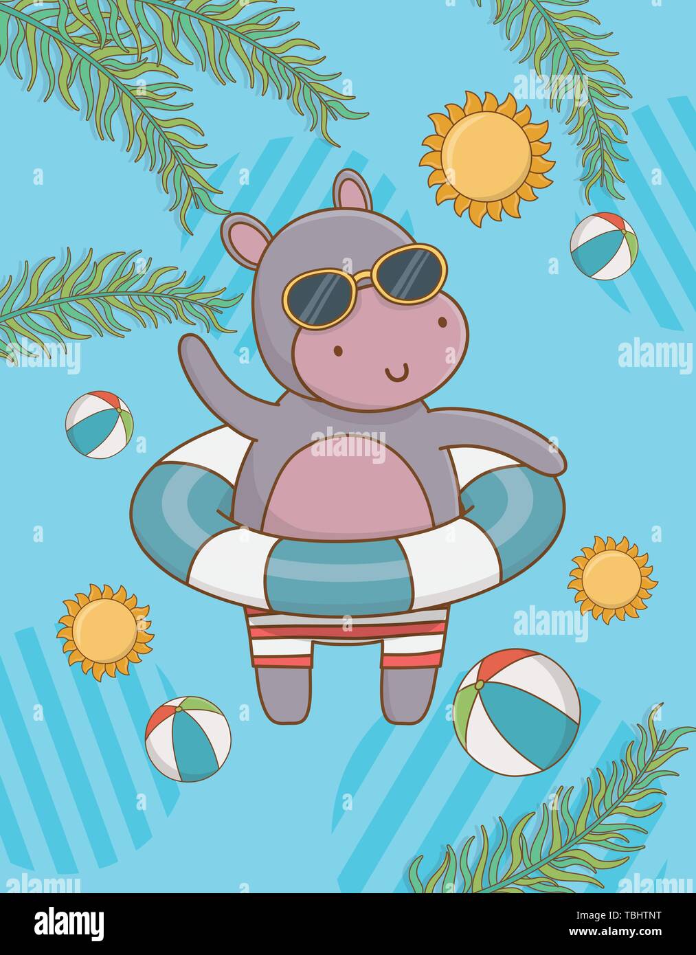 Hippo cartoon design summer vacation beach tropical tourism and season theme vector illustration stock vector image art