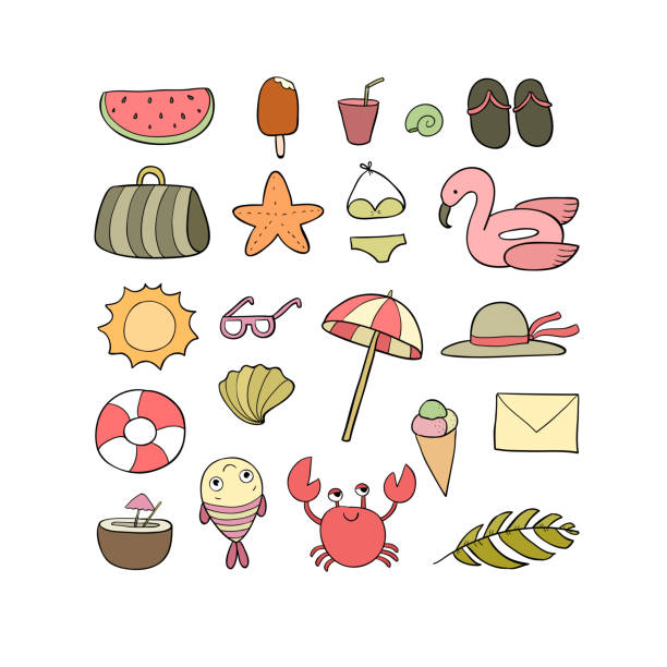 Set for the beach summer collection cute cartoon things to relax vector stock illustration