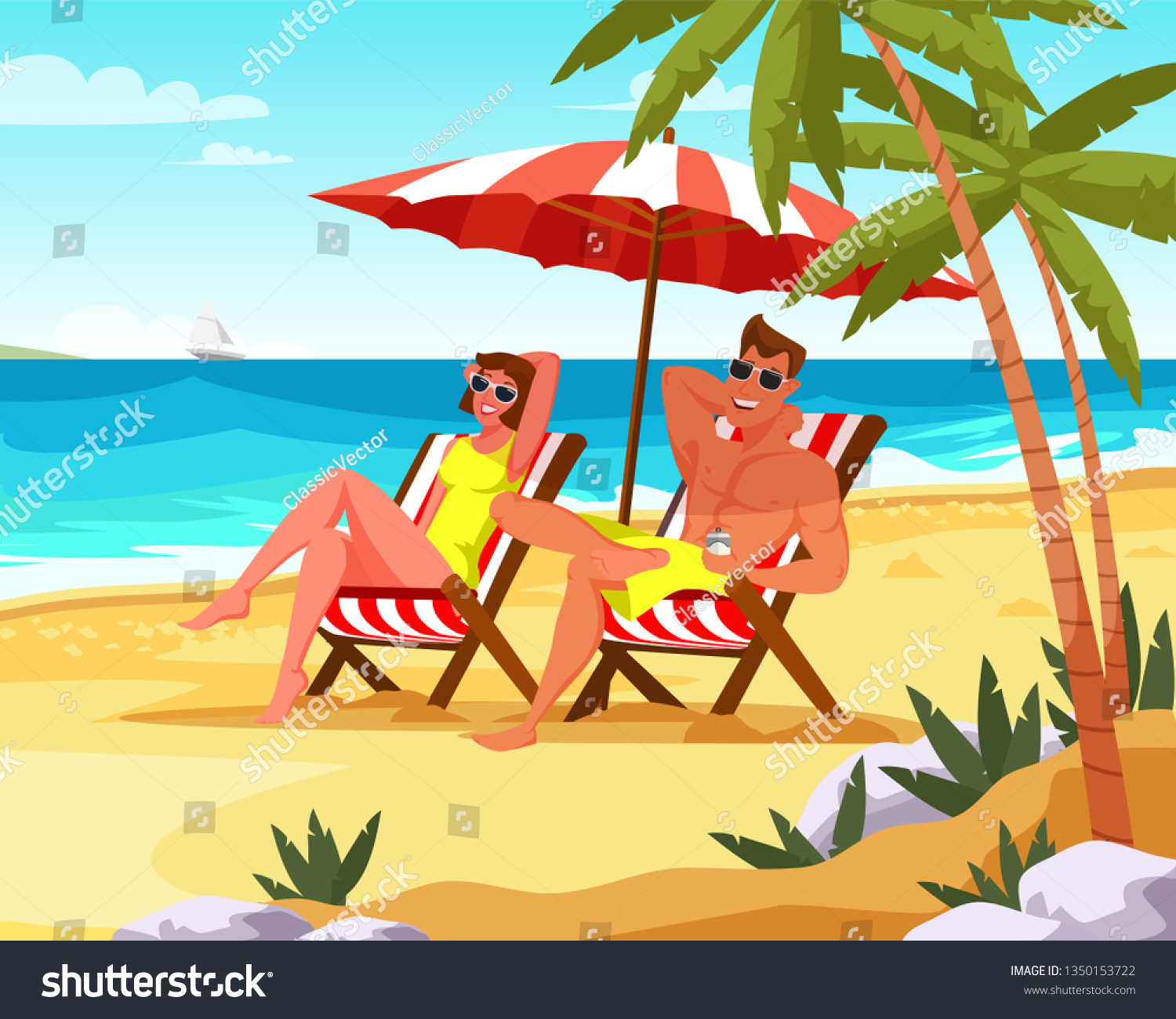 Couple relaxing on summer vacation flat stock vector royalty free