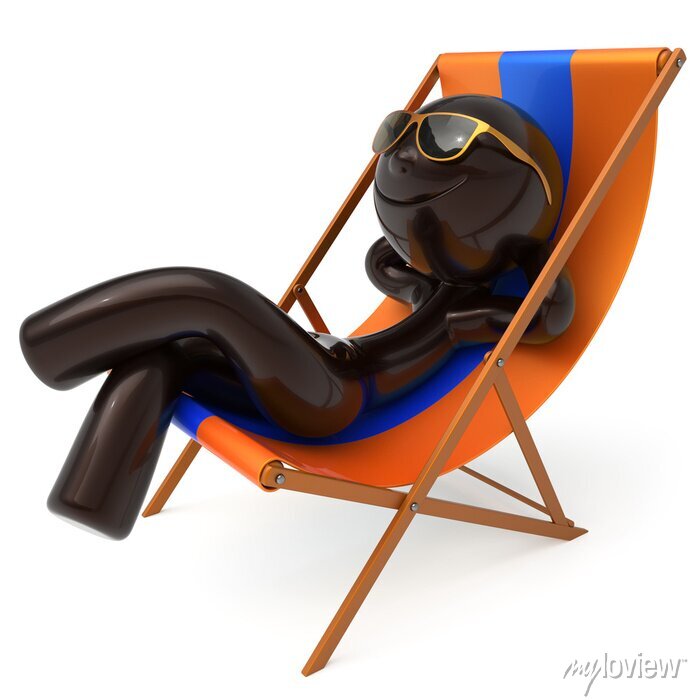 Man smiley relax beach deck chair sunglasses summer cartoon character wall mural â murals chaise longue optimist sunbathe