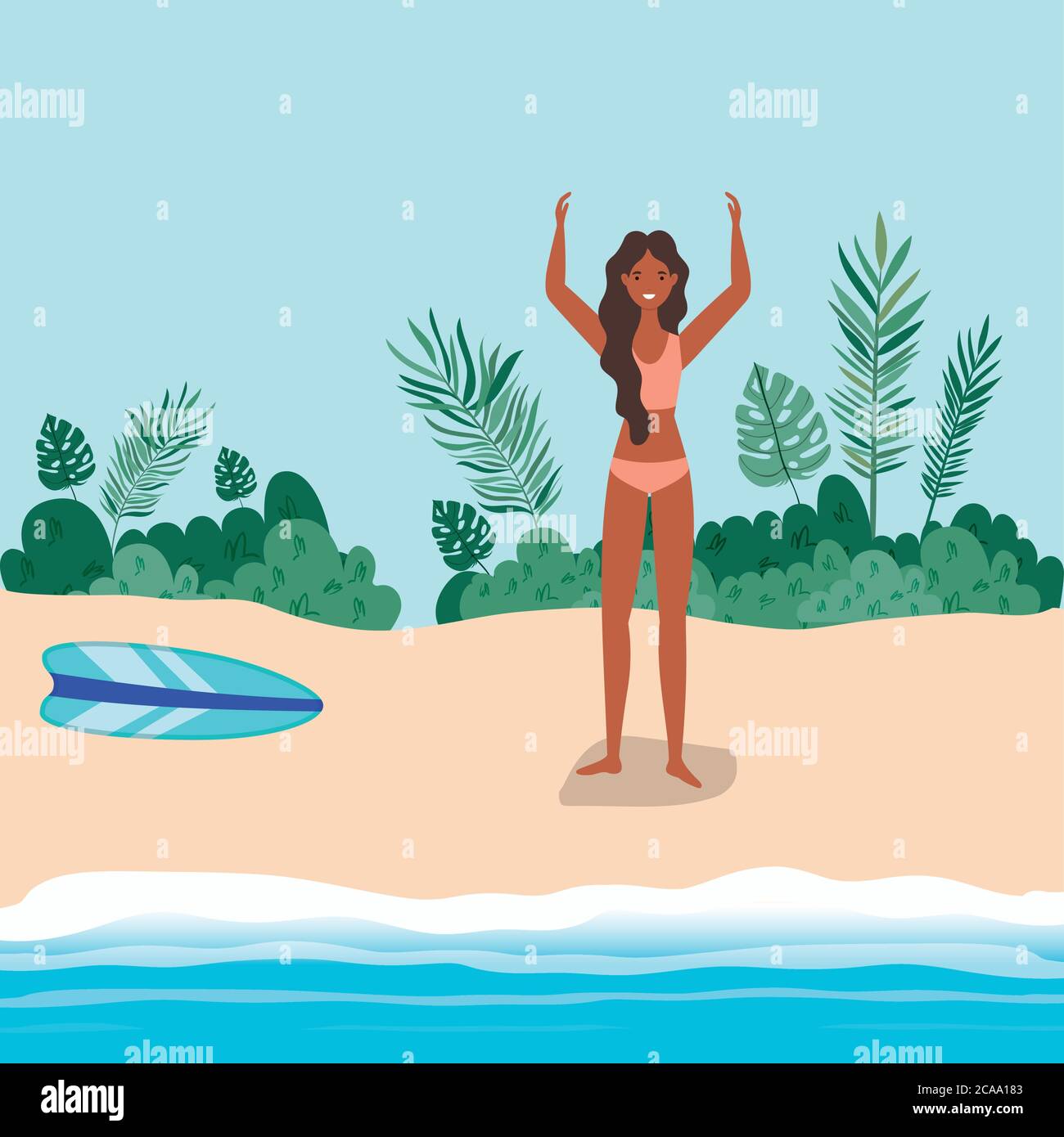 Girl cartoon with swimsuit at the beach design summer vacation tropical and relaxation theme vector illustration stock vector image art