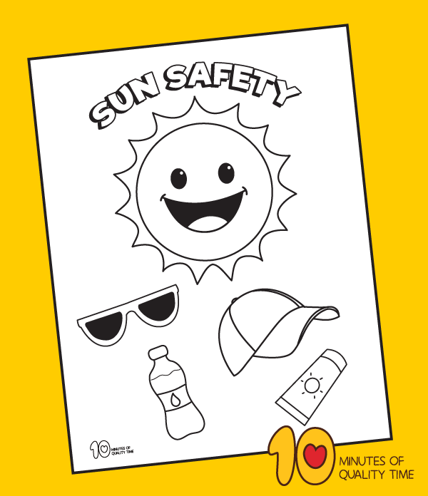 Summer sun safety coloring page â minutes of quality time