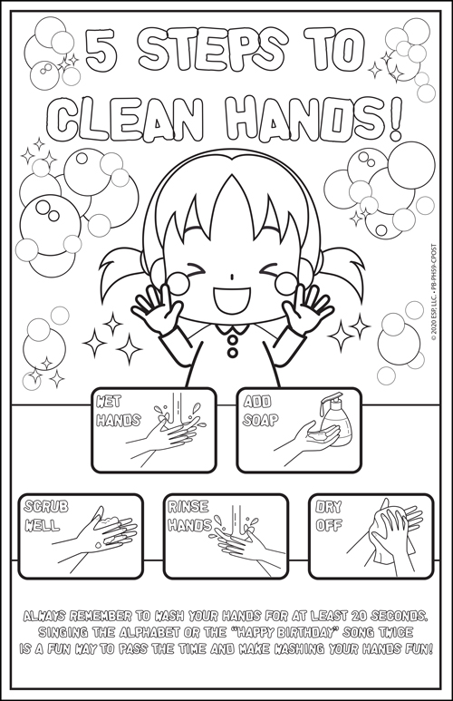 Hand washing coloring poster fire safety for life