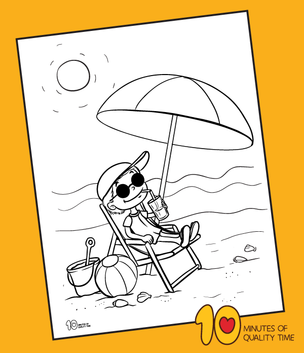 Sitting in a beach chair under an umbrella coloring page â minutes of quality time