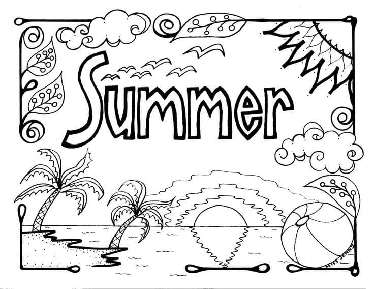 Summer beach coloring page