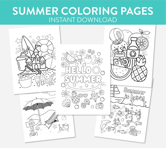 Coloring pages summer activity printable for kids worksheets homeschool school break vacation car trip beach holiday printable download