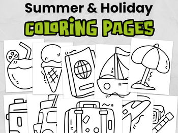 Summer vacation coloring pages for young children