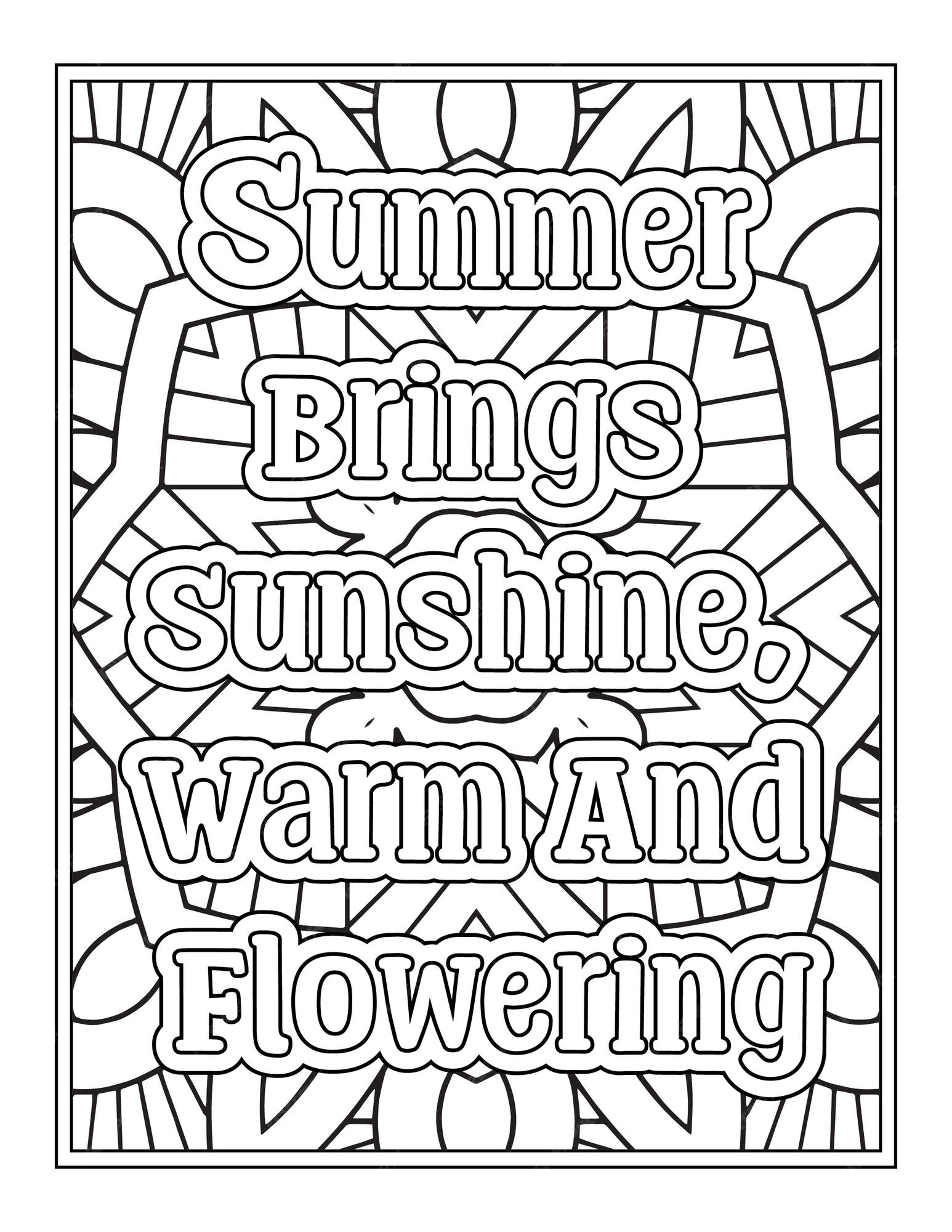 Premium vector summer quotes coloring pages for kdp coloring pages