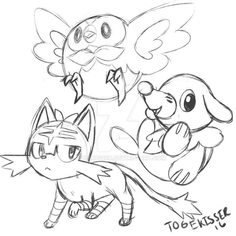 Pokemon sun and moon starter sketch by togekisser on