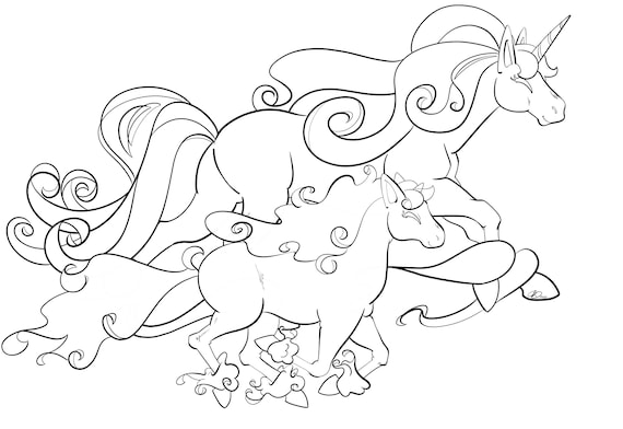 Pokemon sun and moon rapidash and ponyta running coloring page instant download